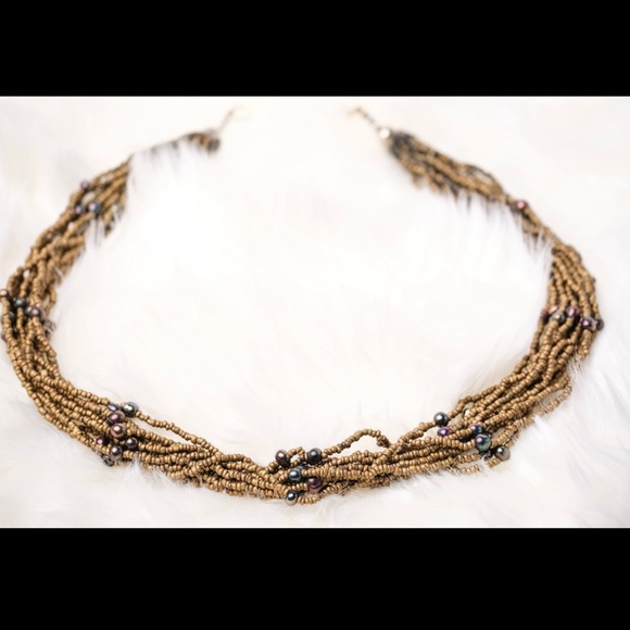 Multiple strands of Gorgeous Beads Gold and Black Beaded layered Necklace - Picture 6 of 8